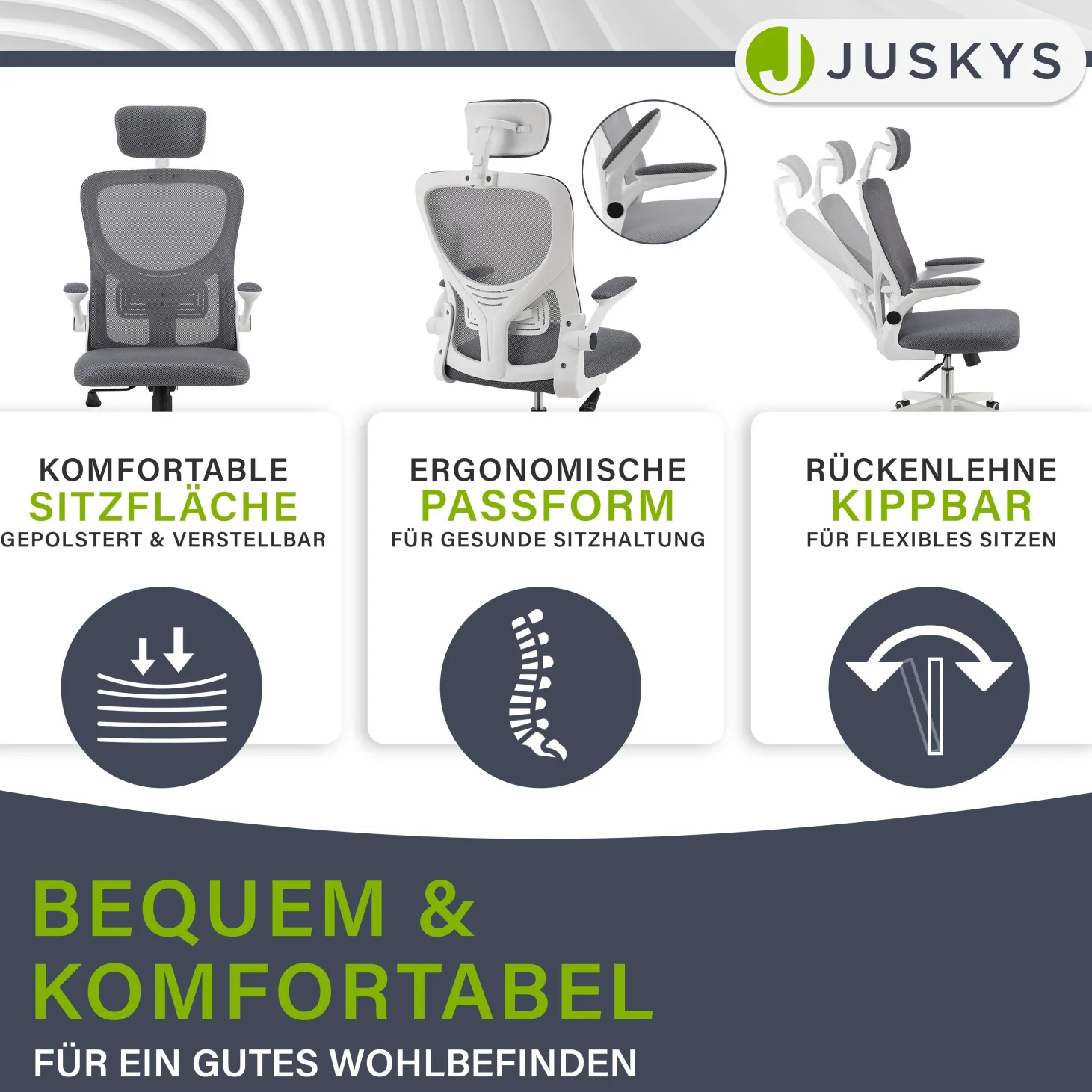 Bürostuhl Baltimore Ergonomischer Stuhl, höhenverstellbar mit Kopf- & Lendenstütze