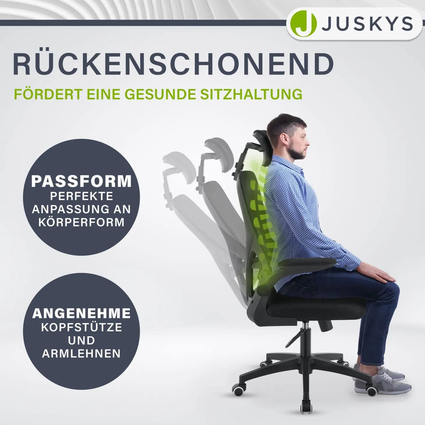Bürostuhl Baltimore Ergonomischer Stuhl, höhenverstellbar mit Kopf- & Lendenstütze