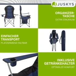 Campingstuhl Lido Gepolsterter Klappstuhl mit Getränkehalter & Tasche