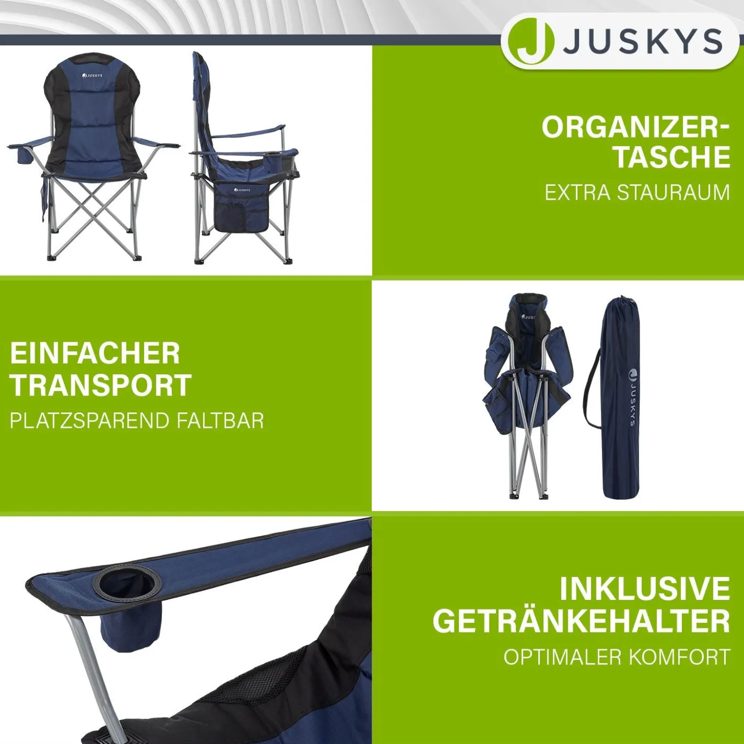 Campingstuhl Lido Gepolsterter Klappstuhl mit Getränkehalter & Tasche