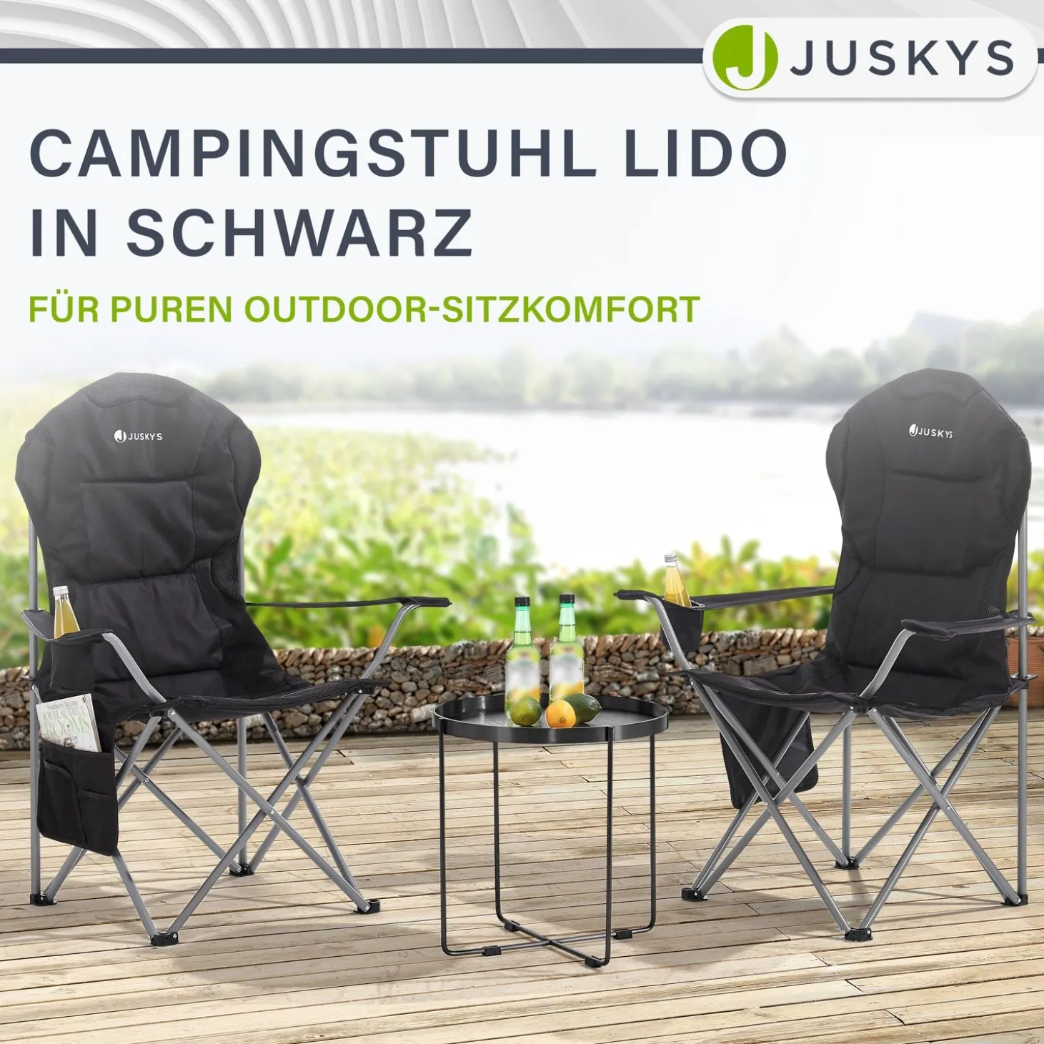 Campingstuhl Lido Gepolsterter Klappstuhl mit Getränkehalter & Tasche
