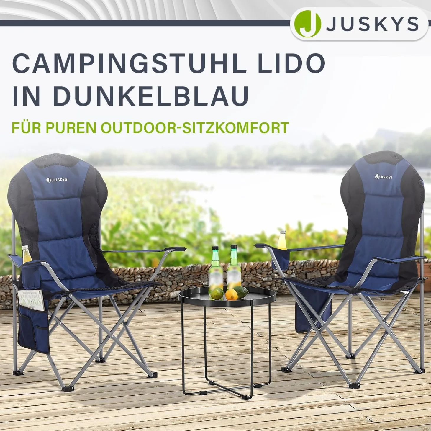 Campingstuhl Lido Gepolsterter Klappstuhl mit Getränkehalter & Tasche