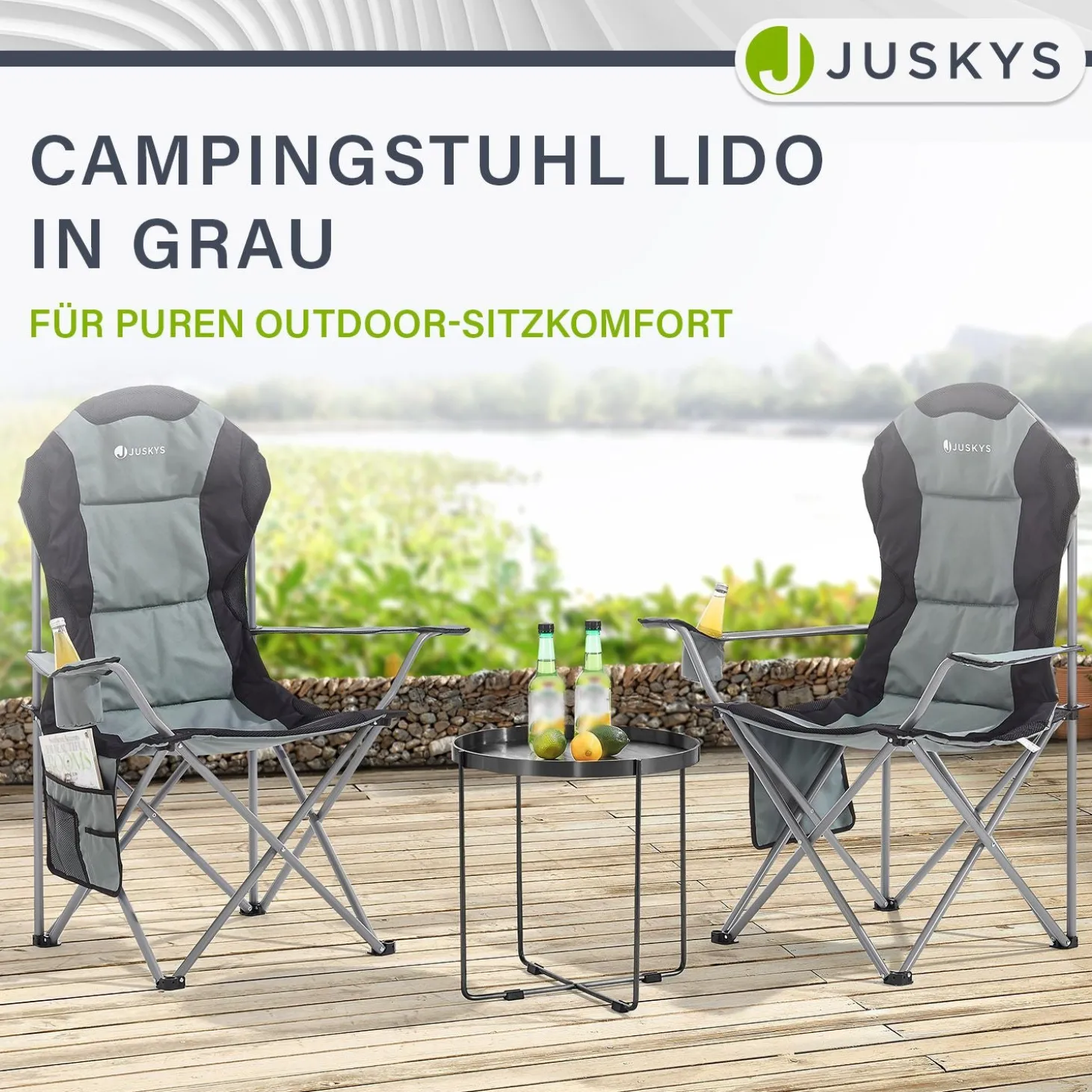 Campingstuhl Lido Gepolsterter Klappstuhl mit Getränkehalter & Tasche