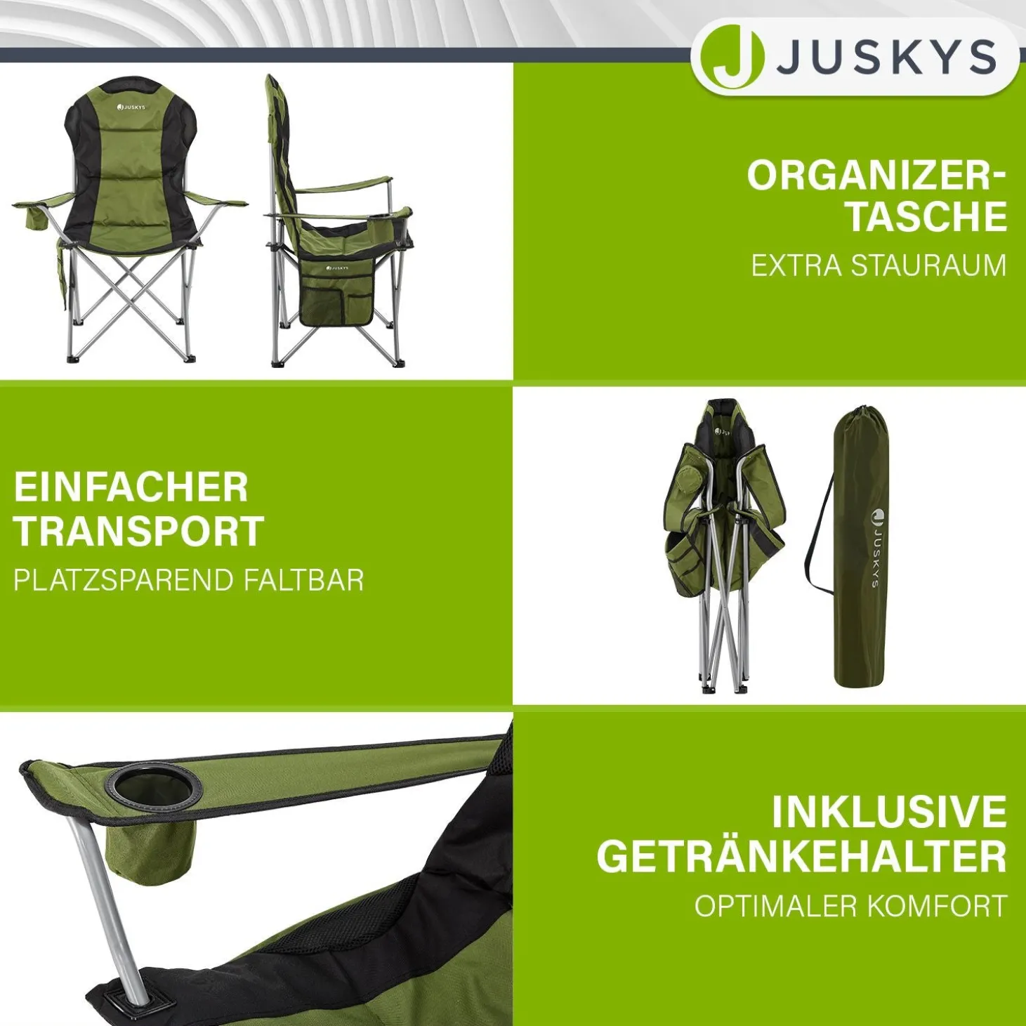 Campingstuhl Lido Gepolsterter Klappstuhl mit Getränkehalter & Tasche