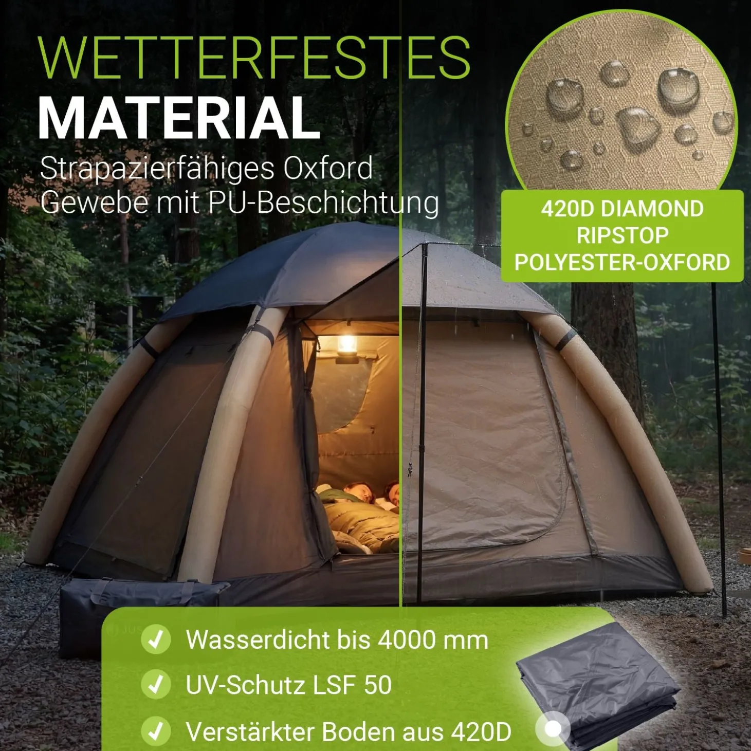 Campingzelt aufblasbar für 1-4 Personen Luftzelt wasserdicht mit einfachem & schnellem Aufbau