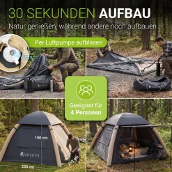 Campingzelt aufblasbar für 1-4 Personen Luftzelt wasserdicht mit einfachem & schnellem Aufbau