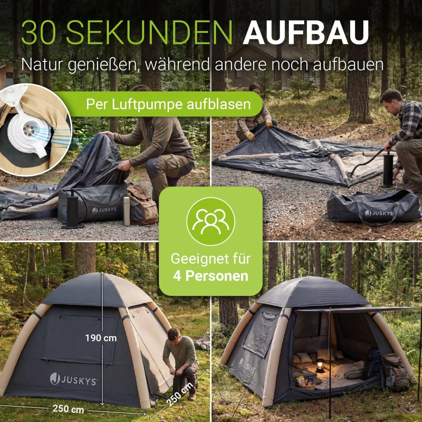 Campingzelt aufblasbar für 1-4 Personen Luftzelt wasserdicht mit einfachem & schnellem Aufbau