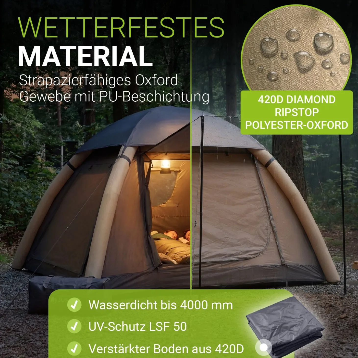Campingzelt aufblasbar für 1-4 Personen Luftzelt wasserdicht mit einfachem & schnellem Aufbau