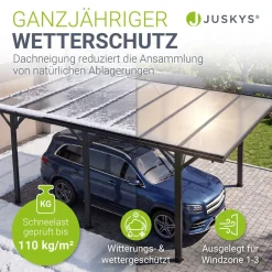 Carport 5x3 m - diverse Modelle Schützender Stellplatz mit Oberlicht und Regenrinne
