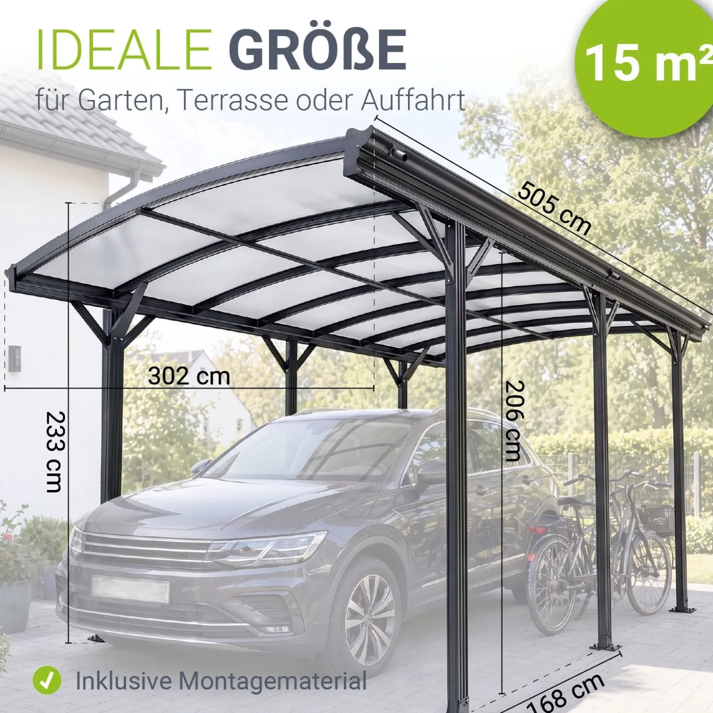 Carport 5x3 m - diverse Modelle Schützender Stellplatz mit Oberlicht und Regenrinne