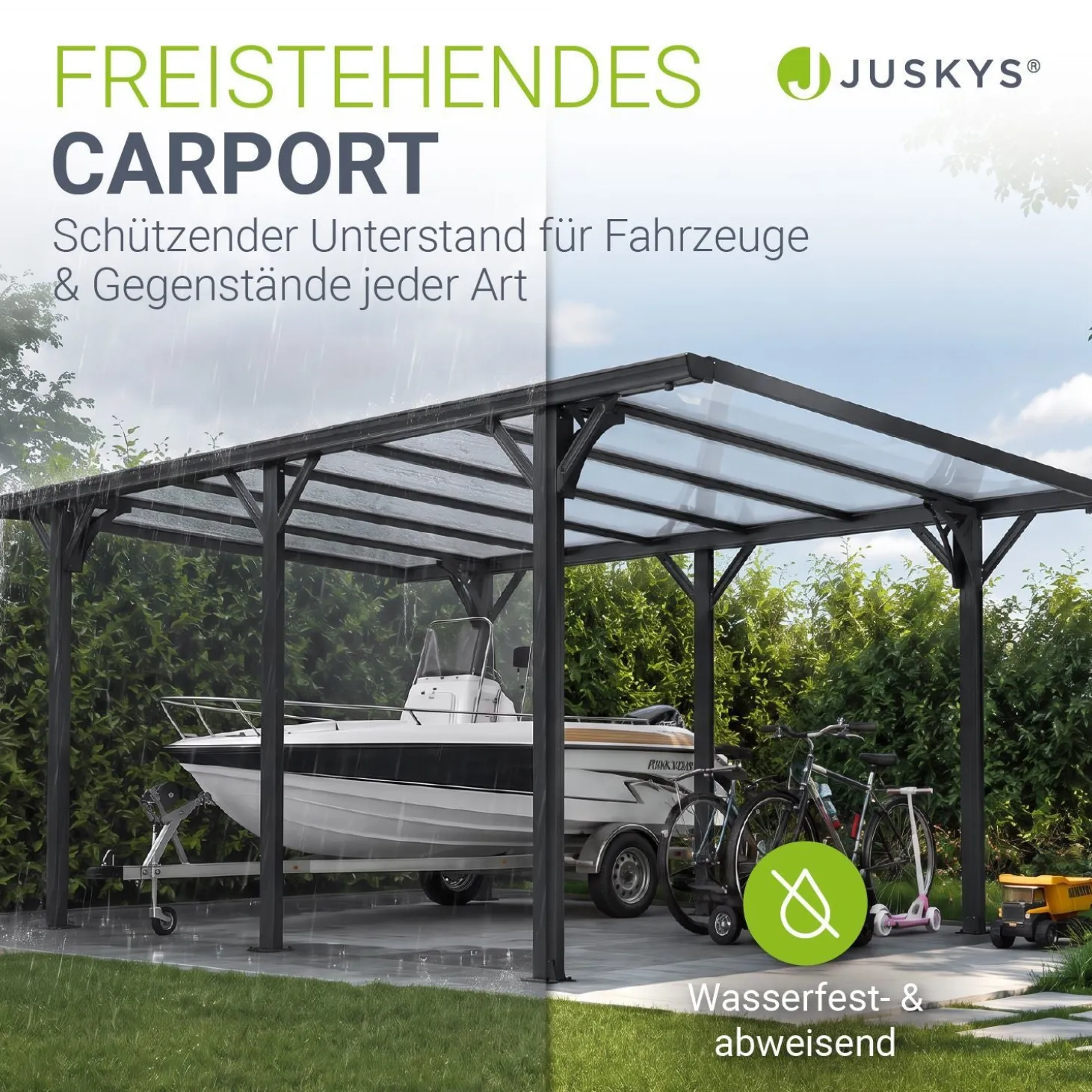 Carport 5x3 m - diverse Modelle Schützender Stellplatz mit Oberlicht und Regenrinne