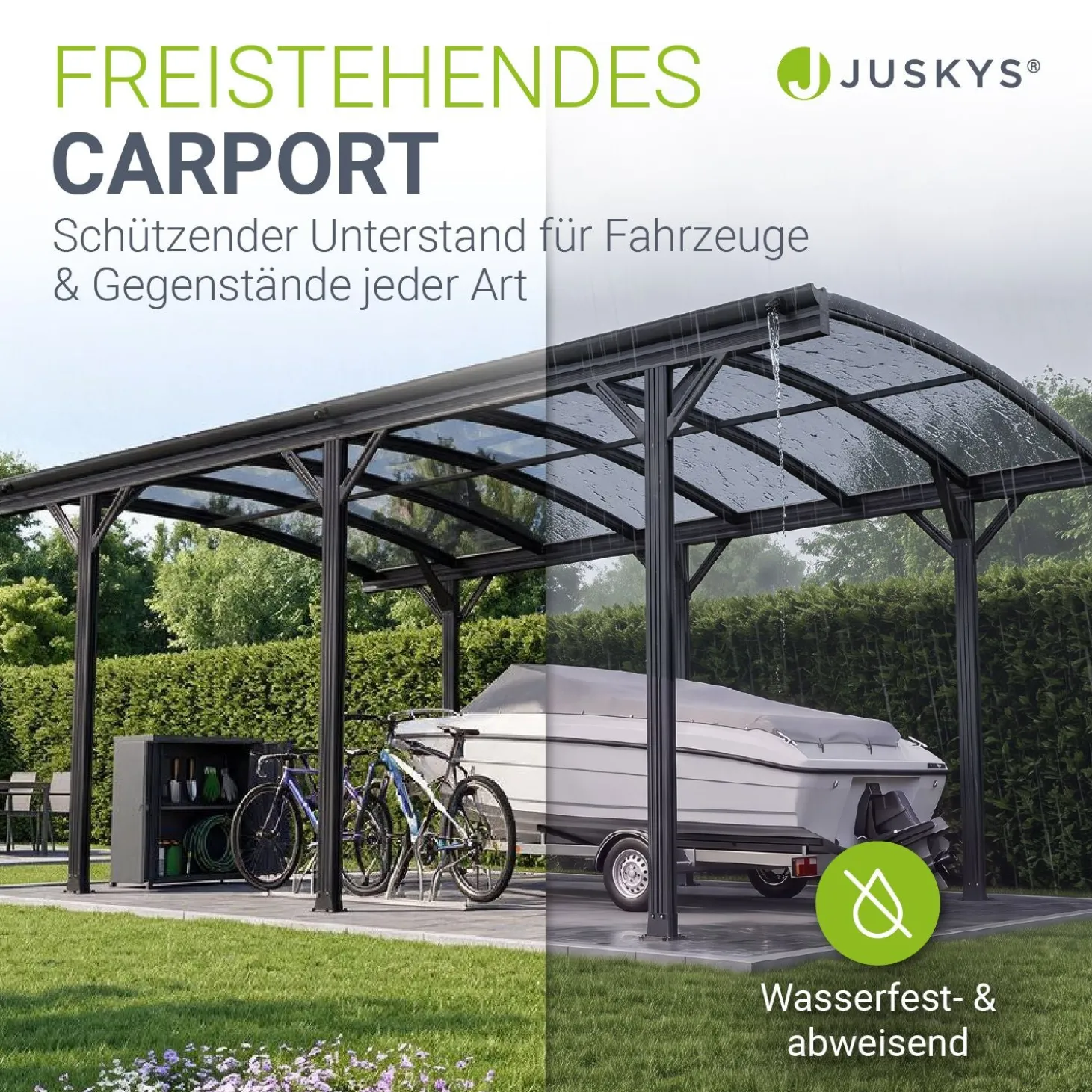 Carport 5x3 m - diverse Modelle Schützender Stellplatz mit Oberlicht und Regenrinne