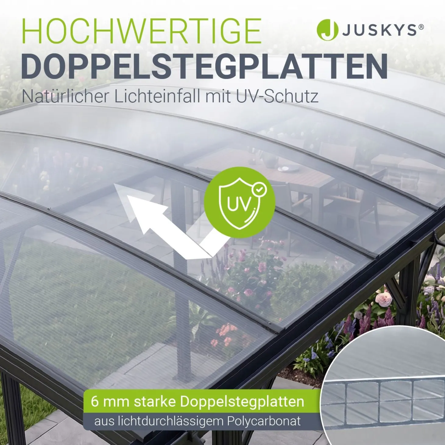 Carport 5x3 m - diverse Modelle Schützender Stellplatz mit Oberlicht und Regenrinne