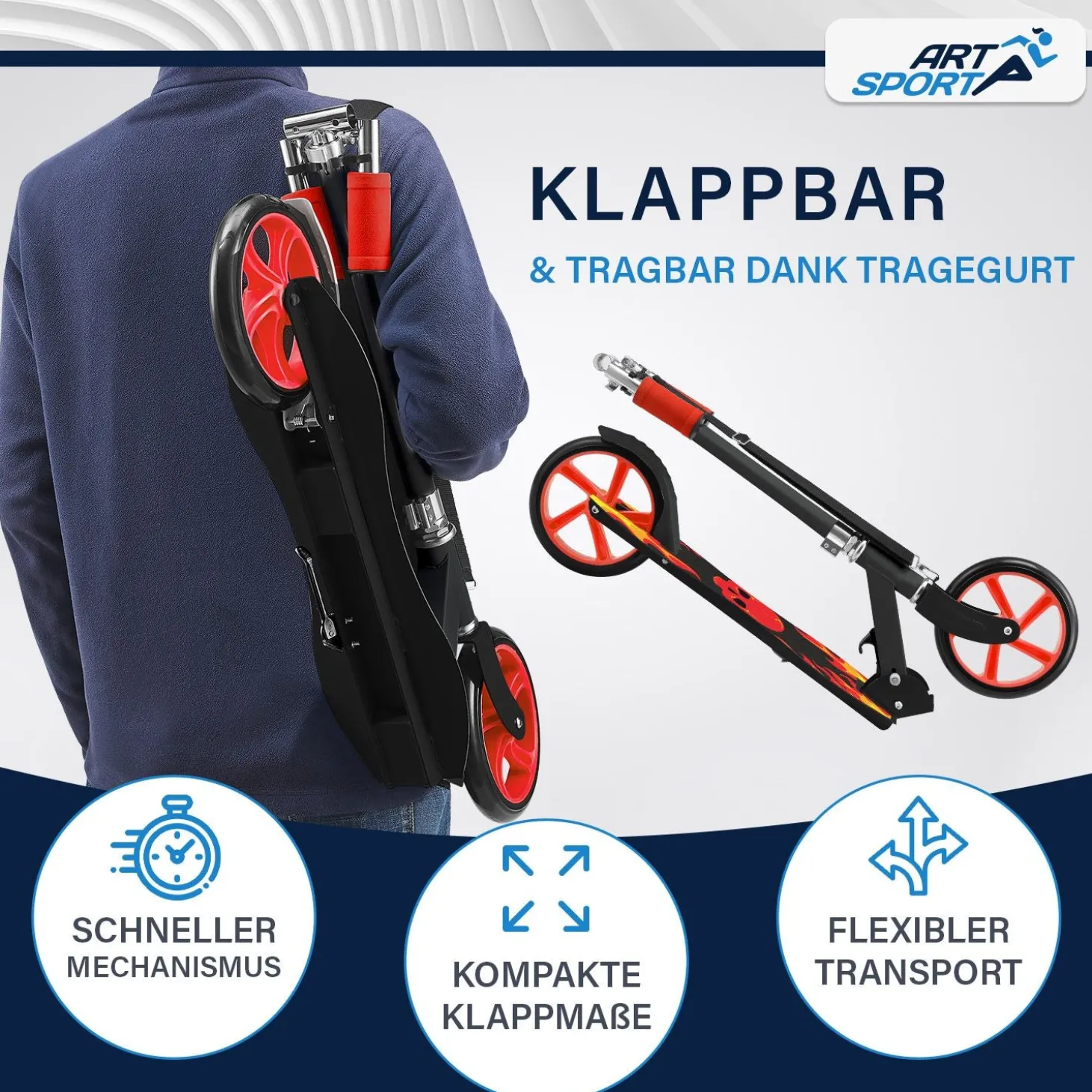 Cityroller - diverse Designs Scooter mit XXL Rädern, Fußständer, Hinterradreibungsbremse