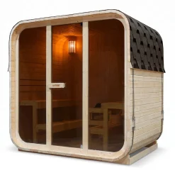 Cube Fasssauna Fjora L Für 6 Personen |180 x 228 x 225 cm (LxBxH) | 9 kW Saunaofen