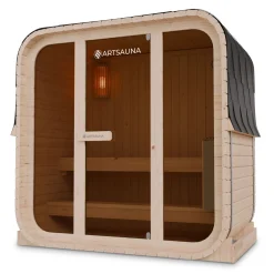 Cube Fasssauna Fjora M Für 3 Personen | 192 x 120 x 194 cm (LxBxH) | 3,6 kW Saunaofen