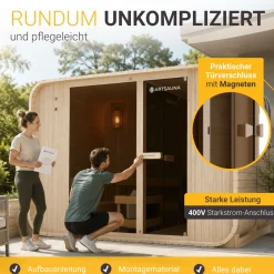 Cube Fasssauna Fjora XXL Für 6 Personen | 308 x 220 x 225 cm (LxBxH) | 9 kW Saunaofen