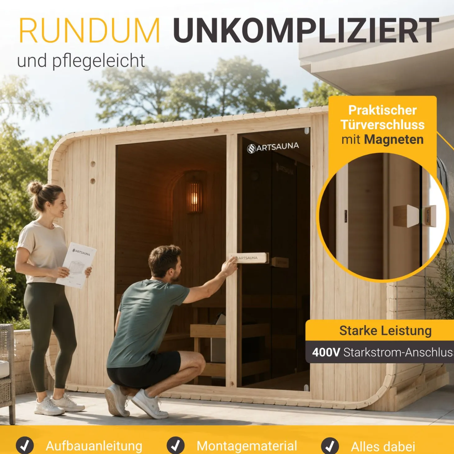 Cube Fasssauna Fjora XXL Für 6 Personen | 308 x 220 x 225 cm (LxBxH) | 9 kW Saunaofen