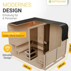 Cube Fasssauna Fjora XXL Für 6 Personen | 308 x 220 x 225 cm (LxBxH) | 9 kW Saunaofen