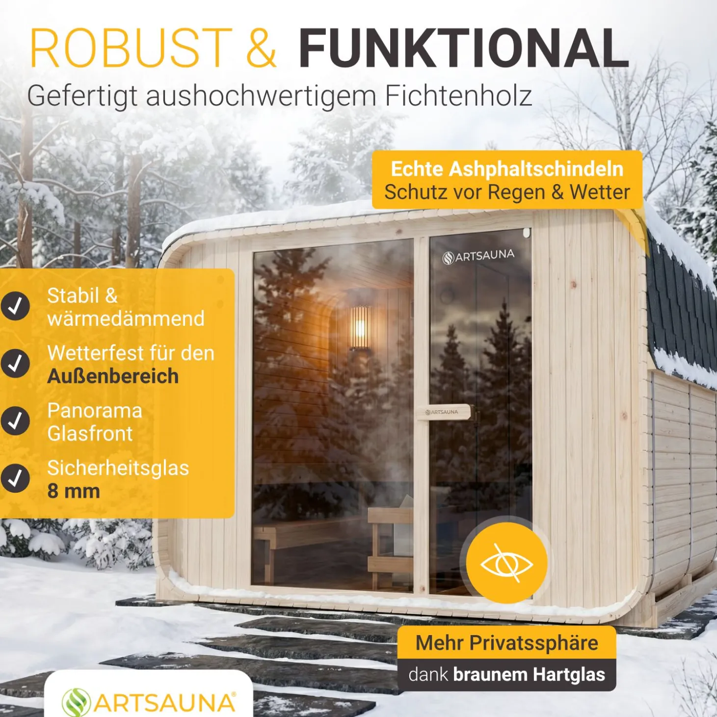 Cube Fasssauna Fjora XXL Für 6 Personen | 308 x 220 x 225 cm (LxBxH) | 9 kW Saunaofen