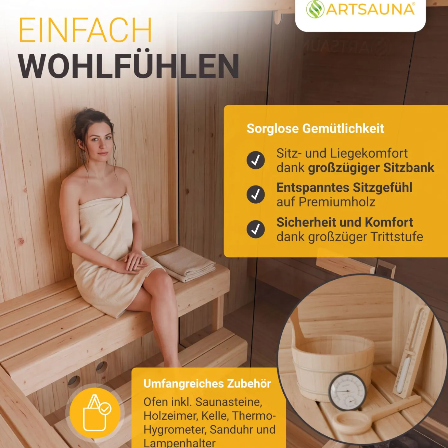 Cube Fasssauna Fjora XXL Für 6 Personen | 308 x 220 x 225 cm (LxBxH) | 9 kW Saunaofen