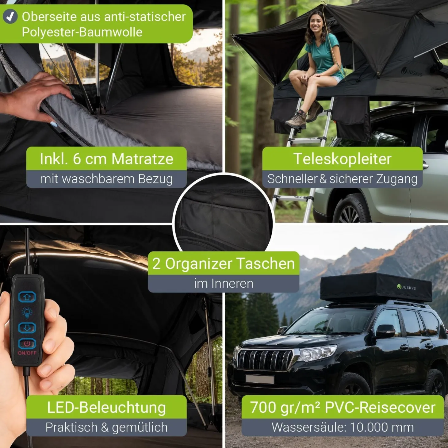 Dachzelt Lago für 2-3 Personen Autodachzelt für Camping & Roadtrips