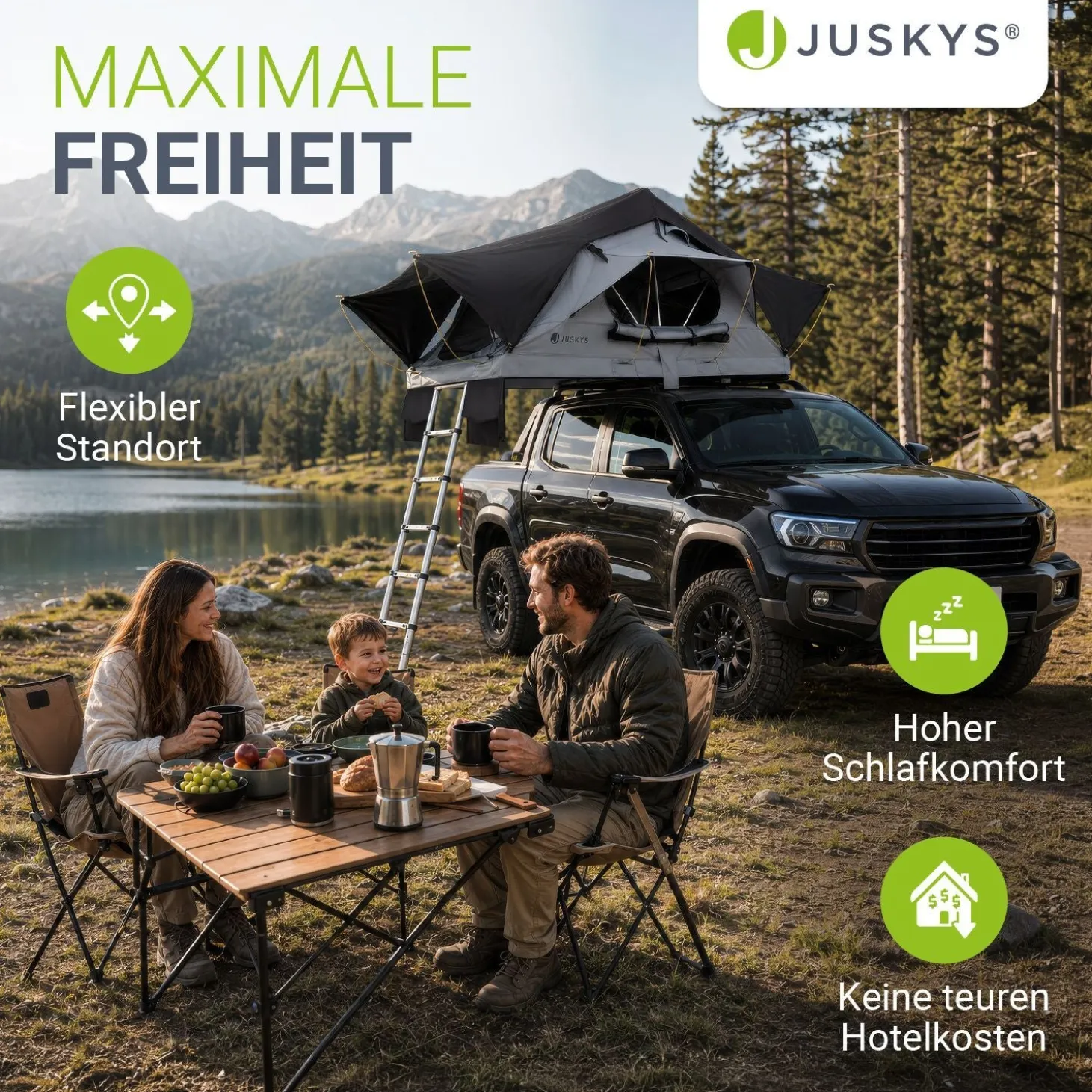Dachzelt Lago für 2-3 Personen Autodachzelt für Camping & Roadtrips