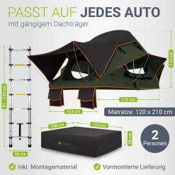 Dachzelt Lago für 2-3 Personen Autodachzelt für Camping & Roadtrips