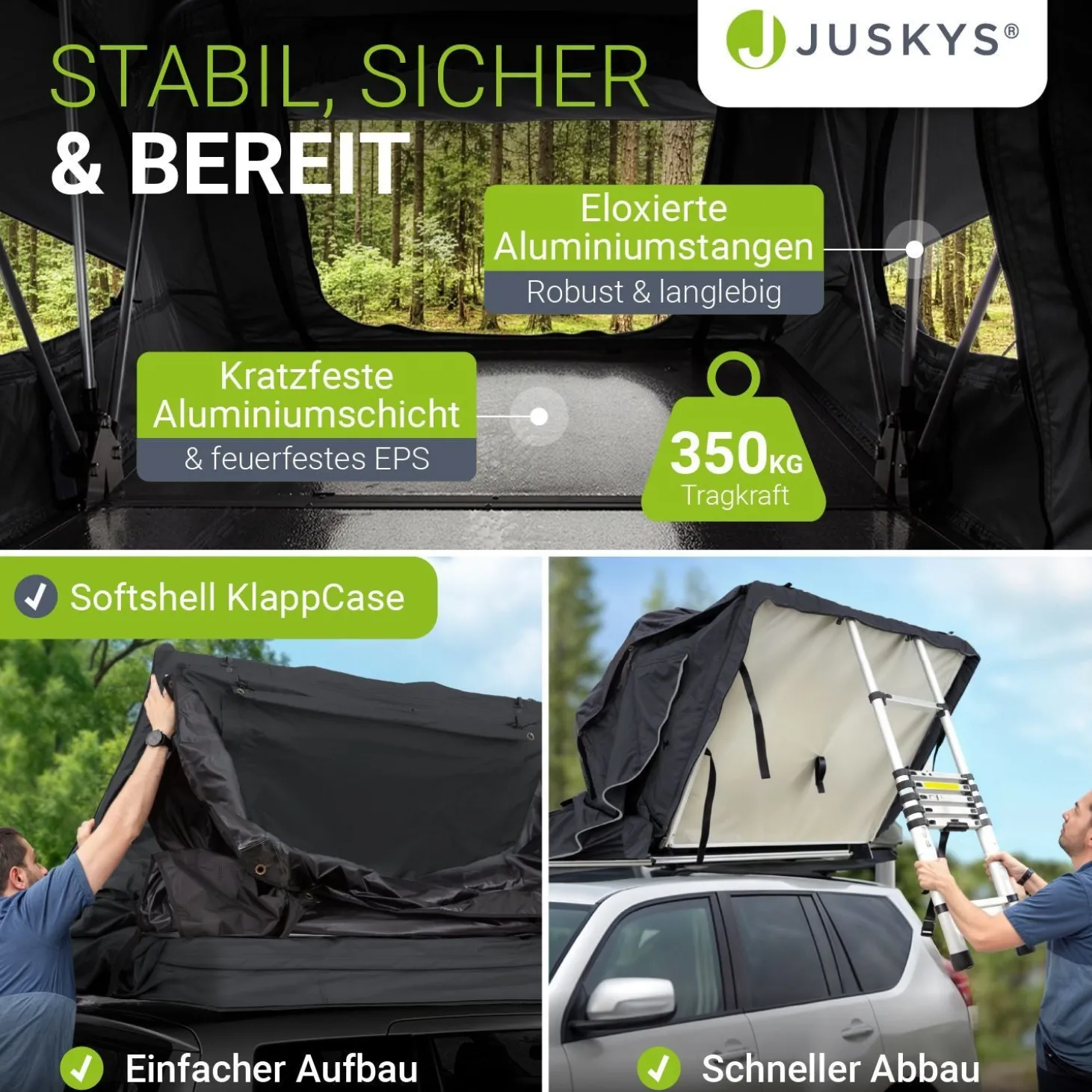 Dachzelt Lago für 2-3 Personen Autodachzelt für Camping & Roadtrips