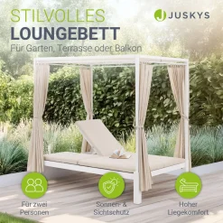 Doppel-Loungebett Kreta Outdoor Sonnenliege für 2 Personen mit Vorhängen, Dach & Rückenlehne