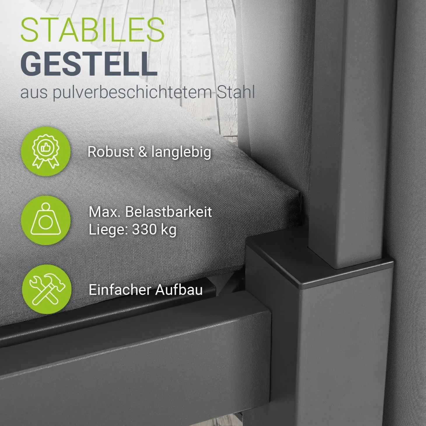 Doppel-Loungebett Kreta Outdoor Sonnenliege für 2 Personen mit Vorhängen, Dach & Rückenlehne