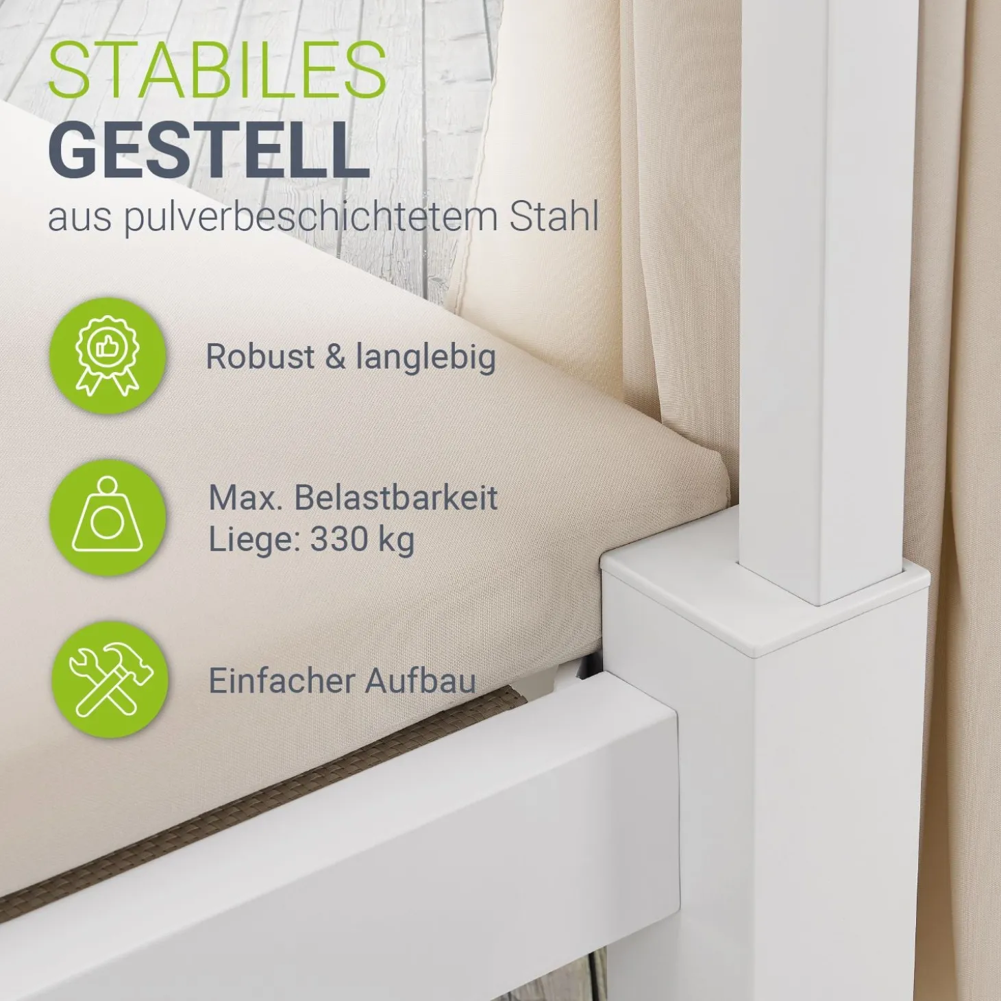 Doppel-Loungebett Kreta Outdoor Sonnenliege für 2 Personen mit Vorhängen, Dach & Rückenlehne