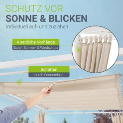 Doppel-Loungebett Kreta Outdoor Sonnenliege für 2 Personen mit Vorhängen, Dach & Rückenlehne