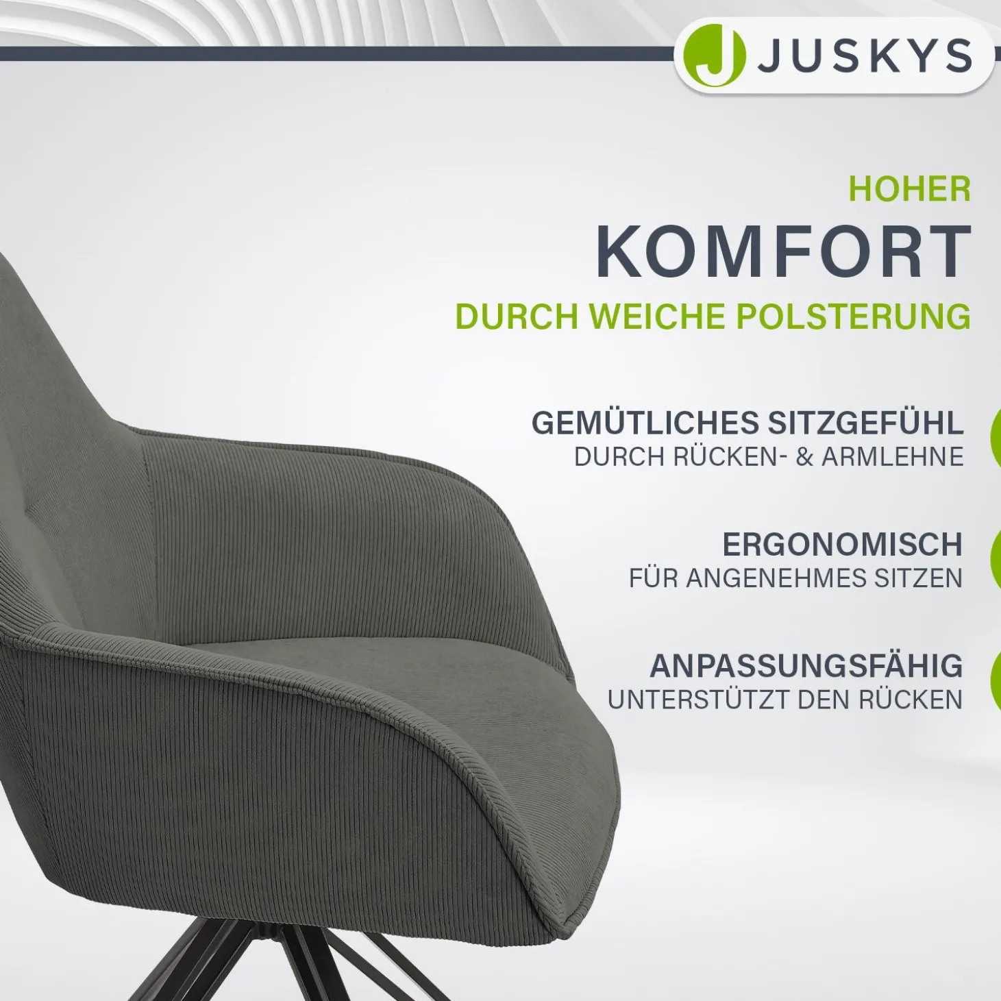 Drehstuhl Clyde mit Cord Stilvoller Stuhl fürs Wohn- & Esszimmer