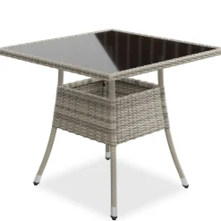Eckiger Polyrattan Gartentisch Yoro Wetterfester Tisch mit Glasplatte