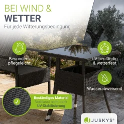 Eckiger Polyrattan Gartentisch Yoro Wetterfester Tisch mit Glasplatte
