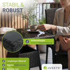 Eckiger Polyrattan Gartentisch Yoro Wetterfester Tisch mit Glasplatte