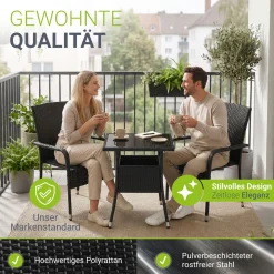 Eckiger Polyrattan Gartentisch Yoro Wetterfester Tisch mit Glasplatte