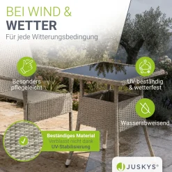 Eckiger Polyrattan Gartentisch Yoro Wetterfester Tisch mit Glasplatte