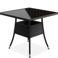 Eckiger Polyrattan Gartentisch Yoro Wetterfester Tisch mit Glasplatte