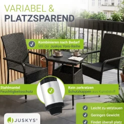 Eckiger Polyrattan Gartentisch Yoro Wetterfester Tisch mit Glasplatte