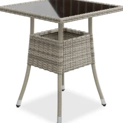 Eckiger Polyrattan Gartentisch Yoro Wetterfester Tisch mit Glasplatte
