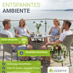 Eckiger Polyrattan Gartentisch Yoro Wetterfester Tisch mit Glasplatte
