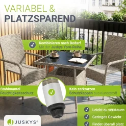 Eckiger Polyrattan Gartentisch Yoro Wetterfester Tisch mit Glasplatte