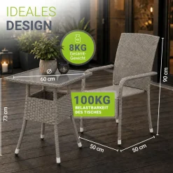 Eckiger Polyrattan Gartentisch Yoro Wetterfester Tisch mit Glasplatte