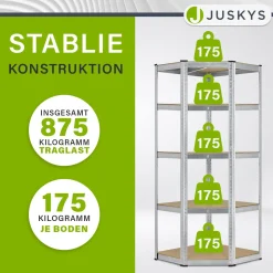 Eckregal Corner Basic 180 x 70 x 40 cm Lagerregal aus verzinktem Metall mit 5 Einlegeböden