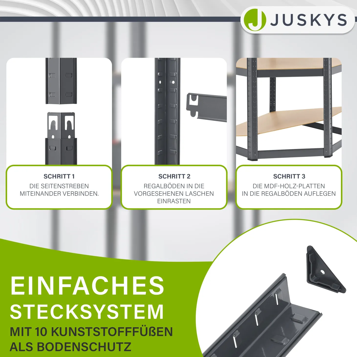 Eckregal Corner Easy 160 x 75 x 40-75 cm Lagerregal aus verzinktem Metall mit 4 Einlegeböden