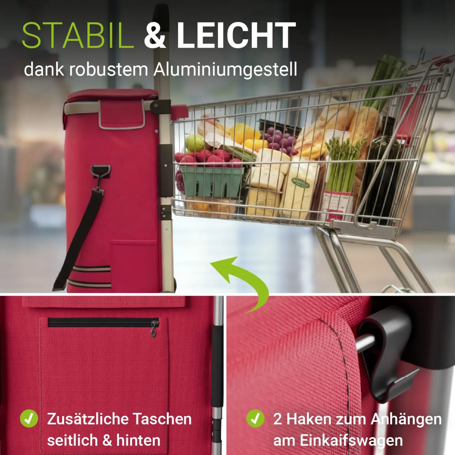Einkaufstrolley Treppensteiger Einkaufstrolley klappbar 56 l mit abnehmbarer Tasche