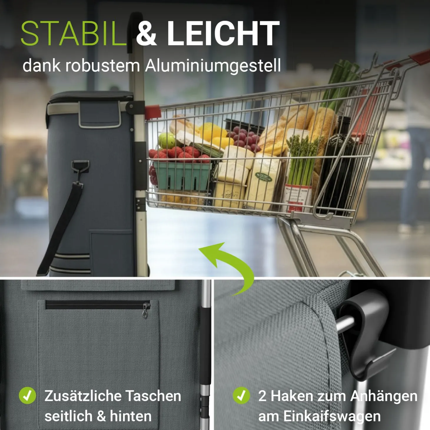 Einkaufstrolley Treppensteiger Einkaufstrolley klappbar 56 l mit abnehmbarer Tasche