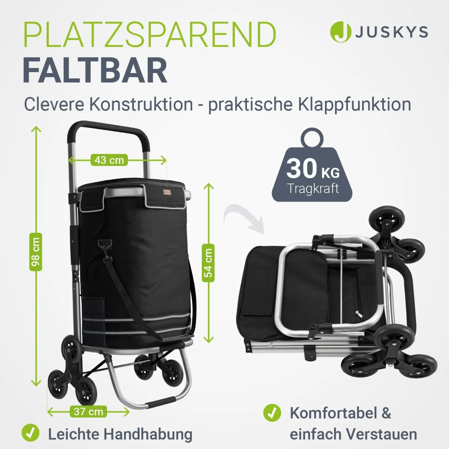 Einkaufstrolley Treppensteiger Einkaufstrolley klappbar 56 l mit abnehmbarer Tasche
